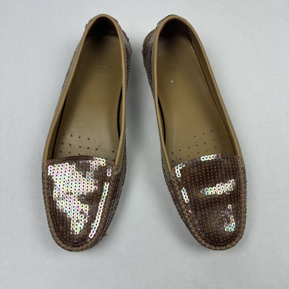 Car Shoe Sequin Driving Moccasins Womens‎ 37.5 Brown Iridescent Loafers Italy